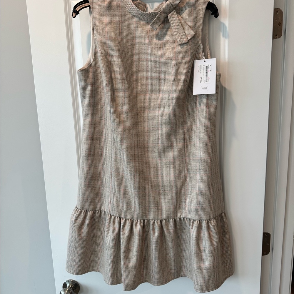 Gal Meets Glam Khaki Plaid Mini Dress with Bow